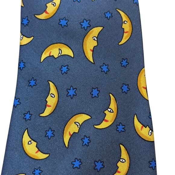 Hermes Silk Tie Smiling Man in Moon & Stars Gray 7462 HA 3.5" (W) x 55.5" (L) - Picture 2 of 5